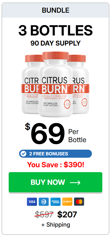 Discounted CitrusBurn bundles, including the special "Buy 3 for $69 per bottle" promotion.