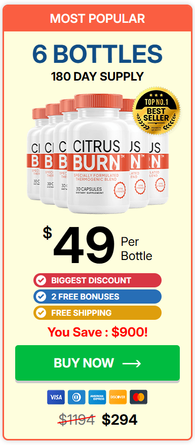 Discounted CitrusBurn bundles, including the special "Buy 6 for $49 per bottle" promotion.