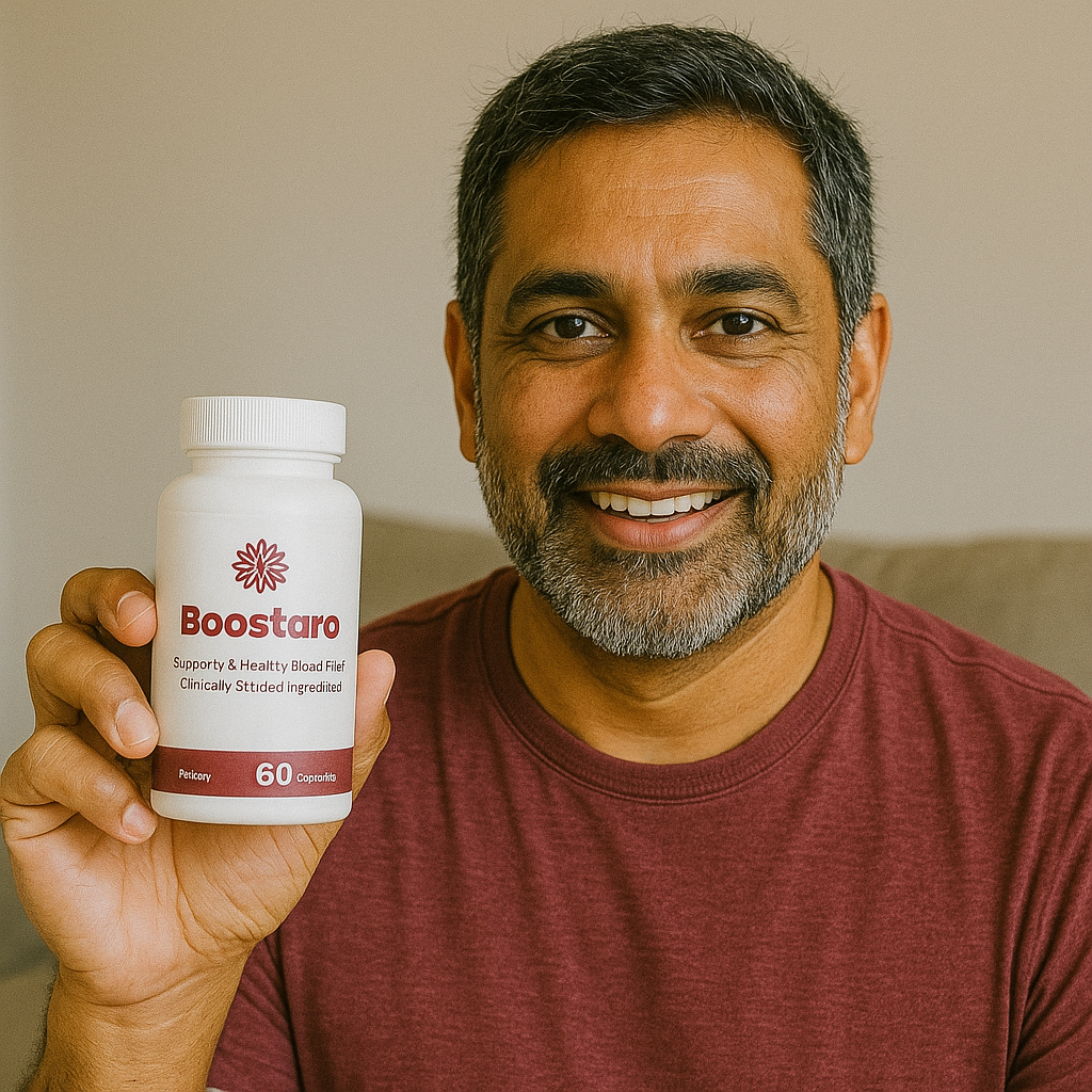 Photo of Mark, a satisfied customer sharing his positive testimonial after using Boostaro for healthy circulation.